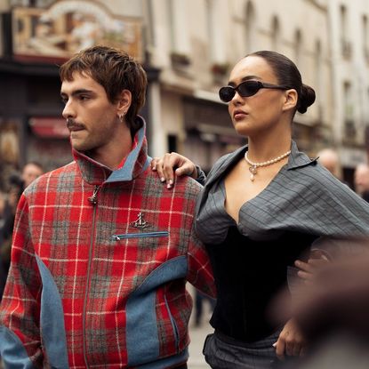 Two guests wearing punk attire at Vivienne Westwood show in Paris