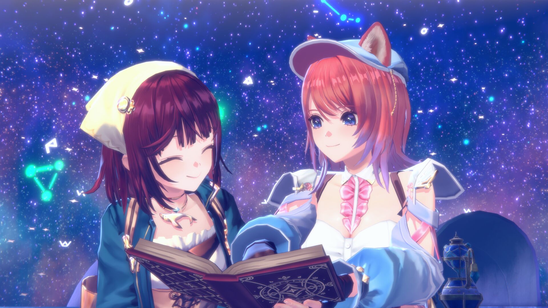 Sophie shows Rias an alchemy book in Atelier Resleriana: The Red Alchemist & The White Guardian