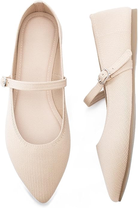 Soesyi, Soesyi Pointed Toe Flats Knit Ballet Flat Shoes for Women Comfortable With Adjustable Strap,washable Dressy Casual Flats for Work Office,size 08,almond