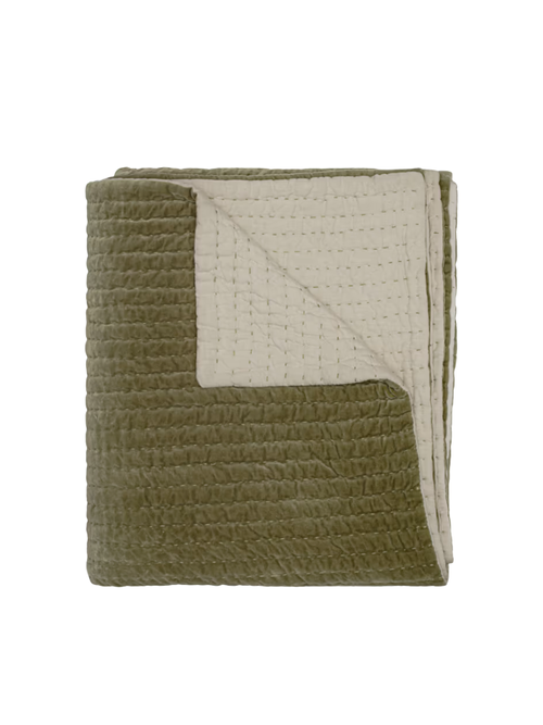 Nidra Velvet & Linen Bed Quilt, Moss