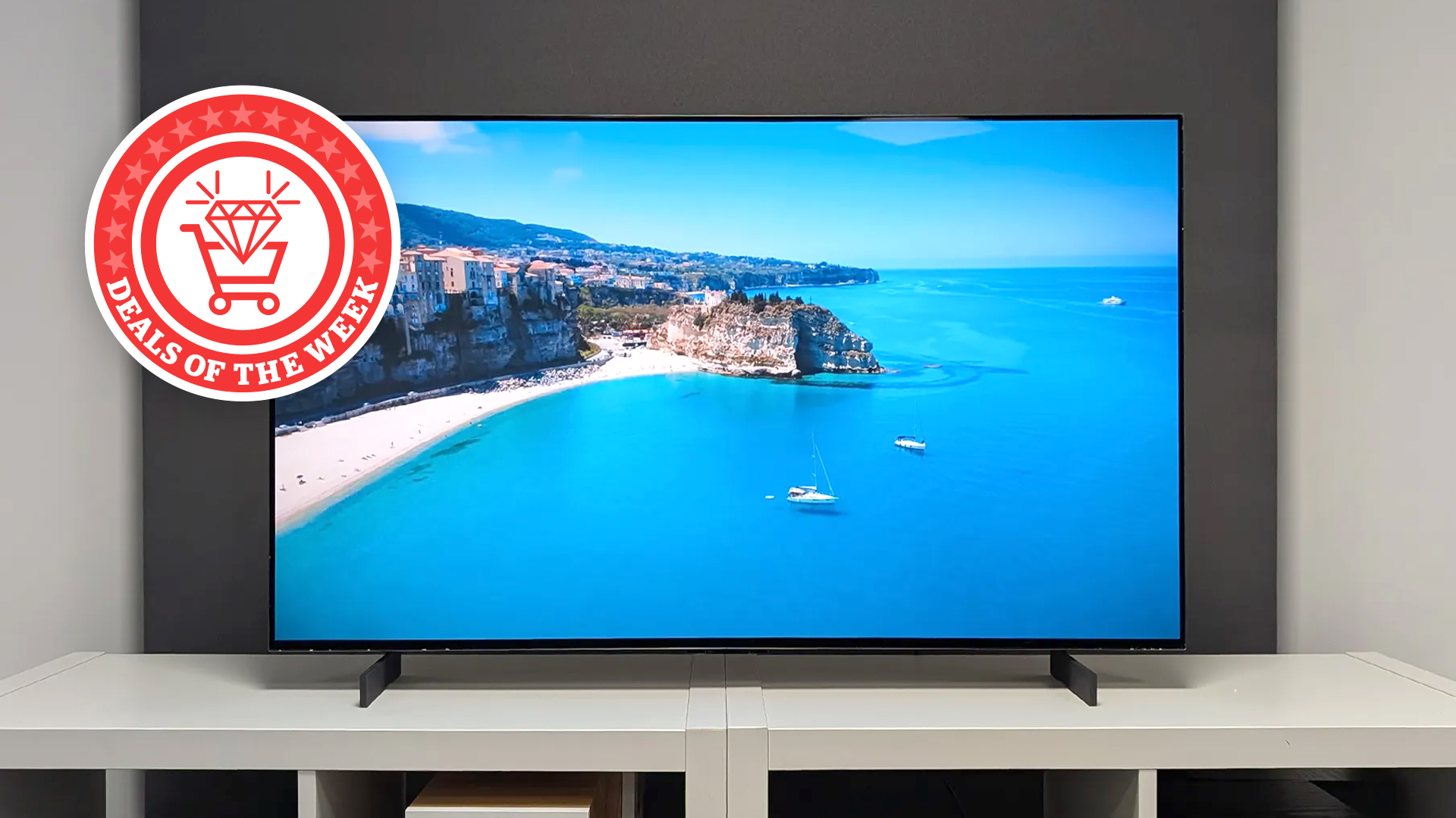 Deals of the Week logo positioned on a picture of the 43-inch LG C5 OLED TV