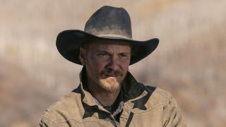 Kayce in dusty cowboy hat and tan jacket in Marshals Season 1 "Blowback"