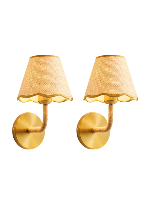 Rechargeable Rattan Wall Sconces, Set of 2