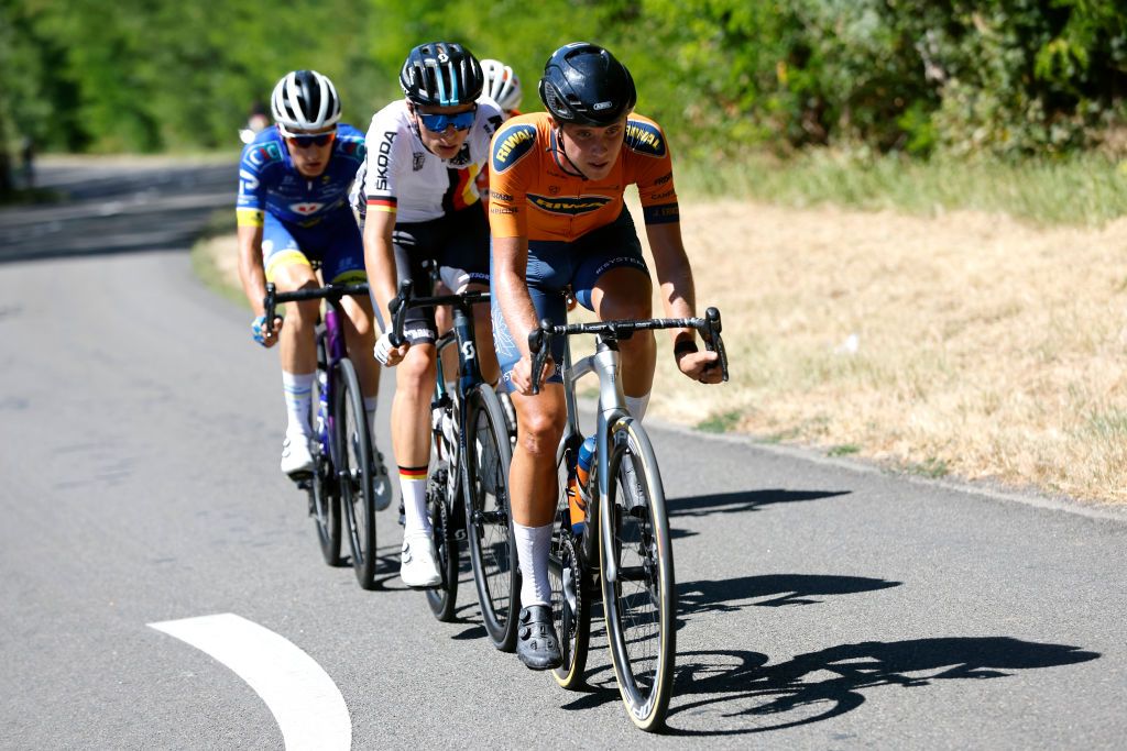 LAGNIEU FRANCE AUGUST 10 Jacob Eriksson of Sweden and Riwal Cycling Team competes in the breakaway during the 34th Tour de lAin 2022 Stage 2 a 144km stage from SaintVulbas to Lagnieu TDA22 on August 10 2022 in Lagnieu France Photo by Bas CzerwinskiGetty Images