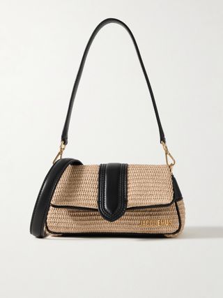 Le Petit Bambimou Padded Leather-Trimmed Raffia Shoulder Bag