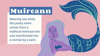 pink infographic with mermaid on to illustrate Irish baby names