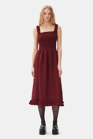 Red Sheer Midi Strap Smock Dress