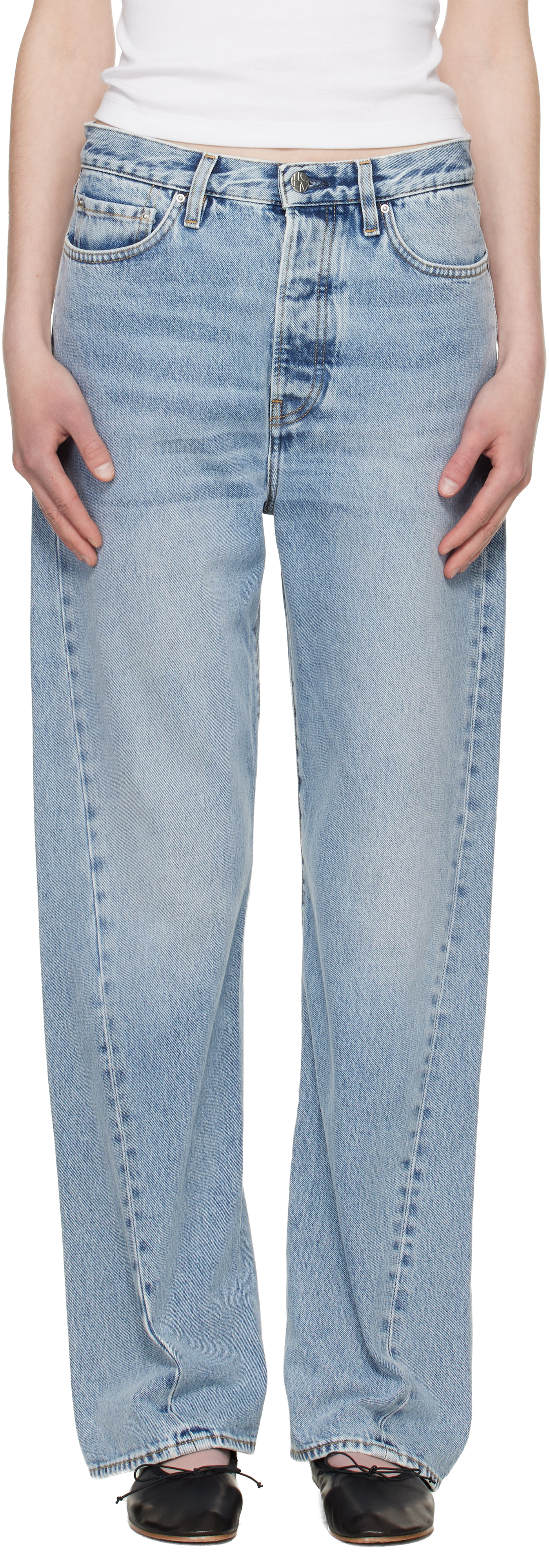 Blue Twisted Seam Full Length Jeans