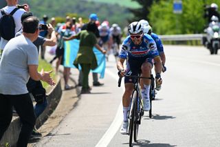 RAPOLANO TERME ITALY MAY 09 Julian Alaphilippe of France and Team Soudal QuickStep competes during the 107th Giro dItalia 2024 Stage 6 a 180km stage from Viareggio to Rapolano terme 322m UCIWT on May 09 2024 in Rapolano terme Italy Photo by Tim de WaeleGetty Images