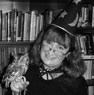 Erickson, dressed as 'Professor McGonagowl' with Archimedes.