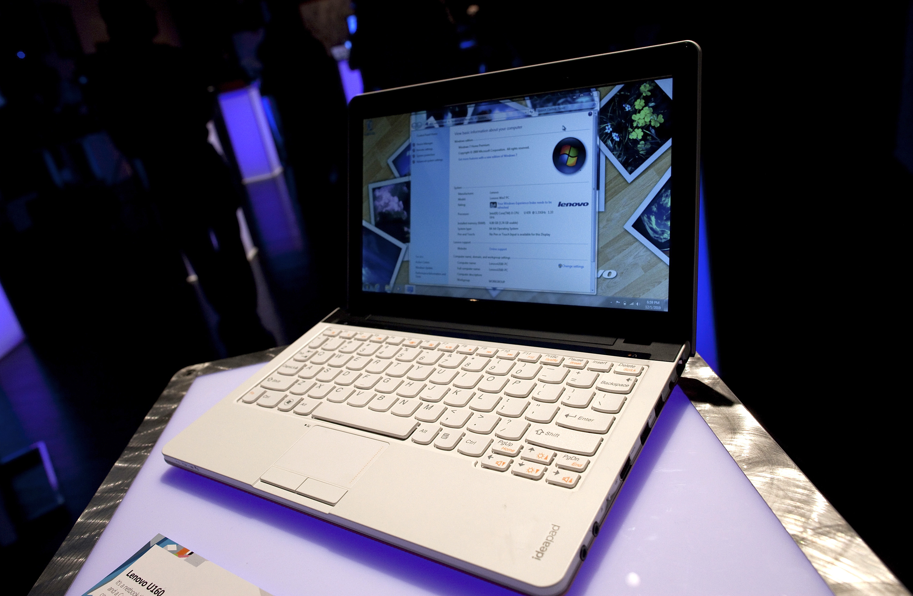The Lenovo Group Ltd. U160 netbook, which runs on the Windows 7 Home Premium operating system, is displayed at a Microsoft event in San Francisco, California, U.S., on Wednesday, Dec.1, 2010.