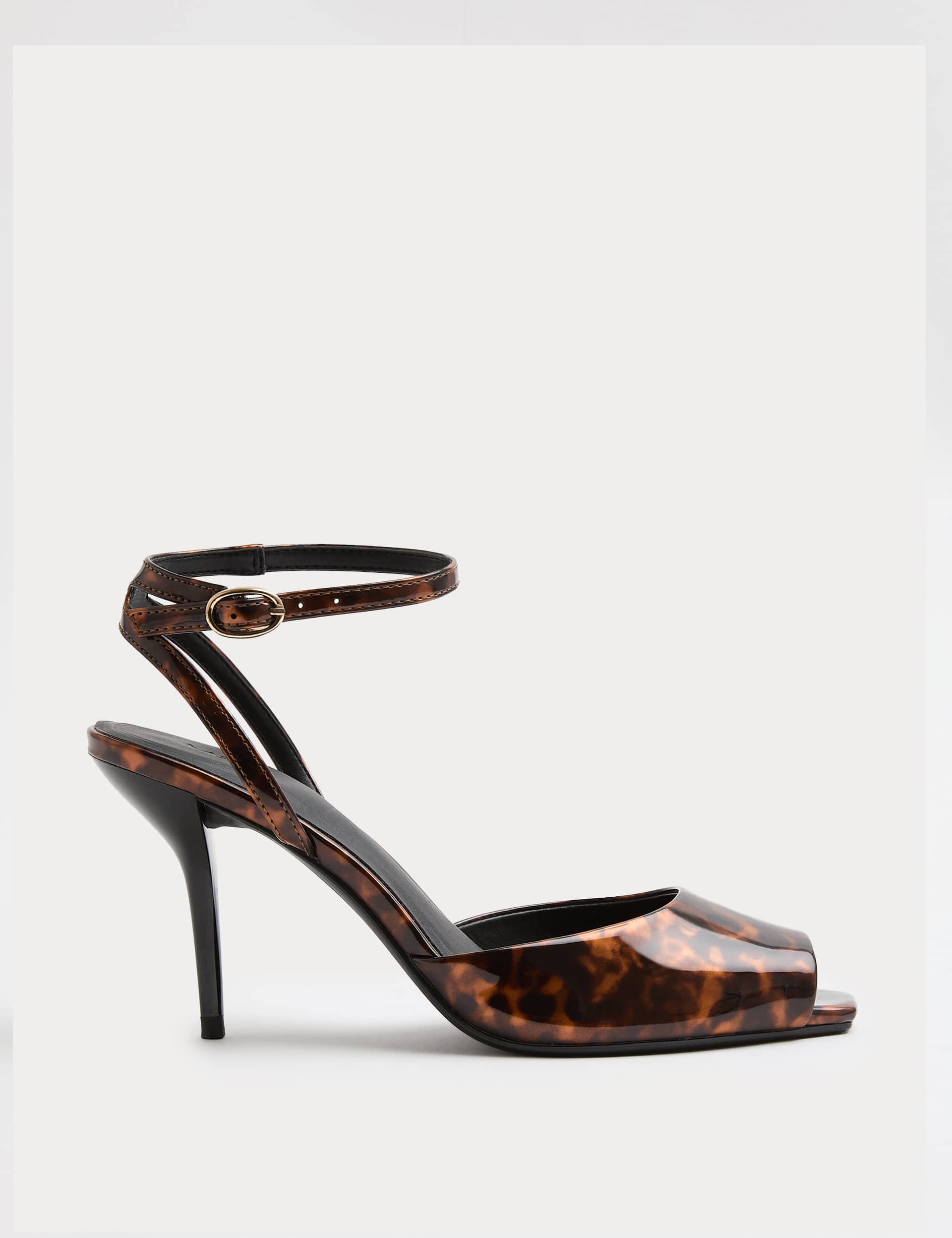 Tortoise Shell Patent Peep Toe Heel Sandals