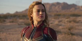 Captain Marvel in her red and blue suit