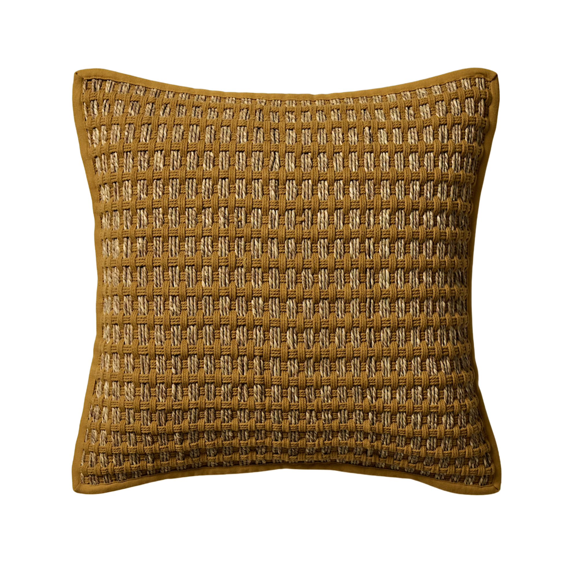 a pillow in mustard yellow