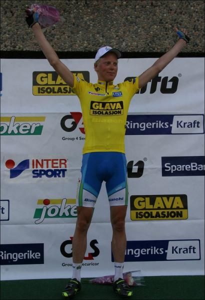 Christer Rake on the podium as the new race leader.