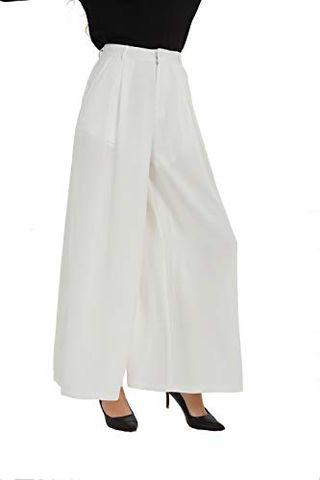 Tronjori Women High Waist Casual Wide Leg Long Palazzo Pants Trousers Regular Size(xl,ivory White)