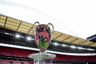 The UEFA Champions League trophy on display at Wembley ahead of the 2024 final