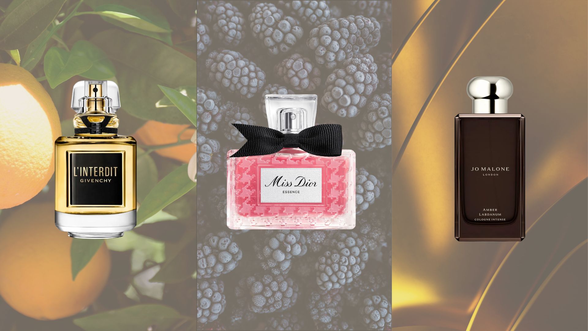 A collage of new-in perfumes for autumn