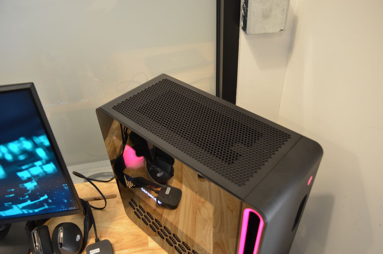 black gaming PC with glass side
