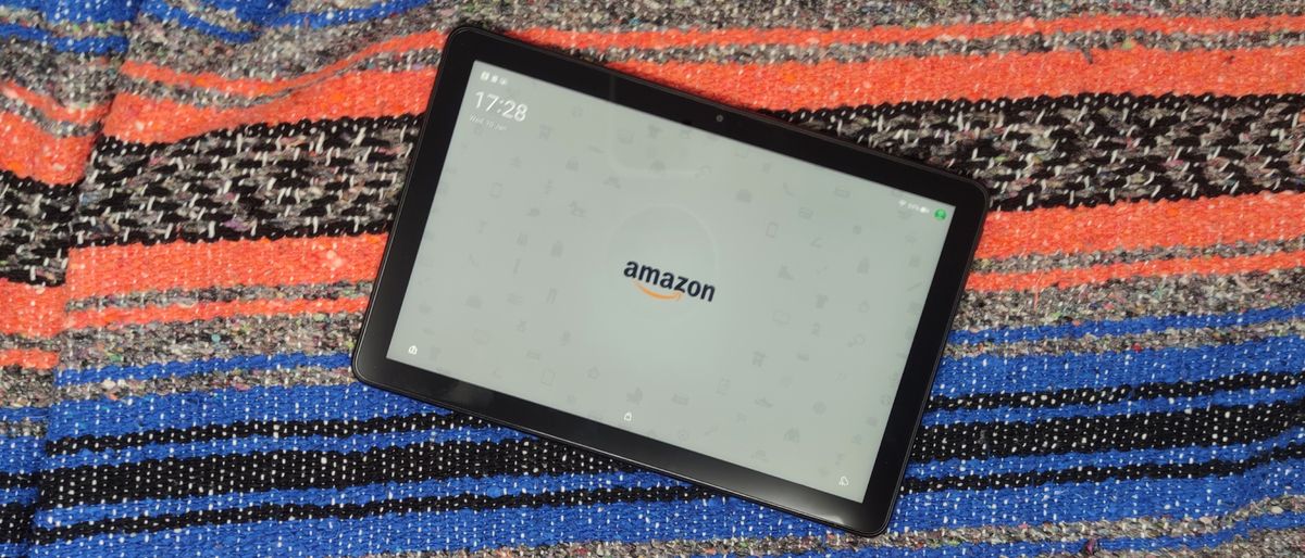 The Amazon Fire HD 10 (2023) on a colored background.