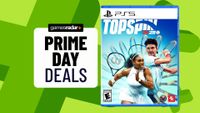 A Ps5 version of Top Spin 2K25 on a green background, with a Prime Day deals stamp next to it