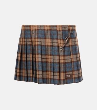 Pleated mini skirt in checked wool