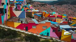 The iconic and colourful facades of Barrio Chualluma in La Paz