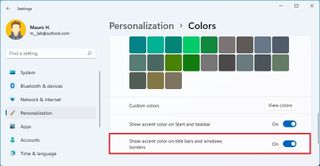 Show accent color on title bars and windows borders