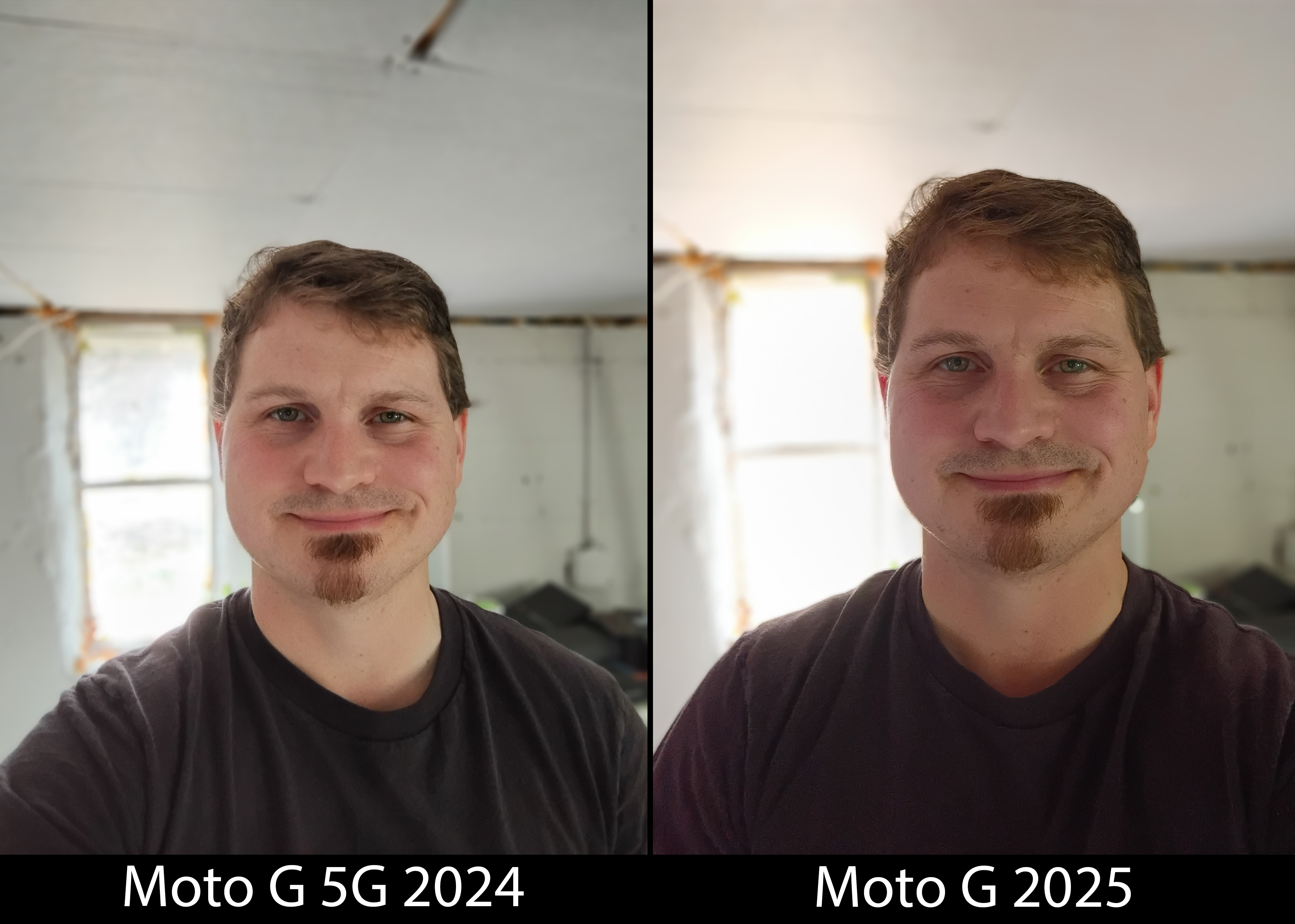 Comparing the front-facing portrait mode between the Moto G 5G 2024 and Moto G 2025