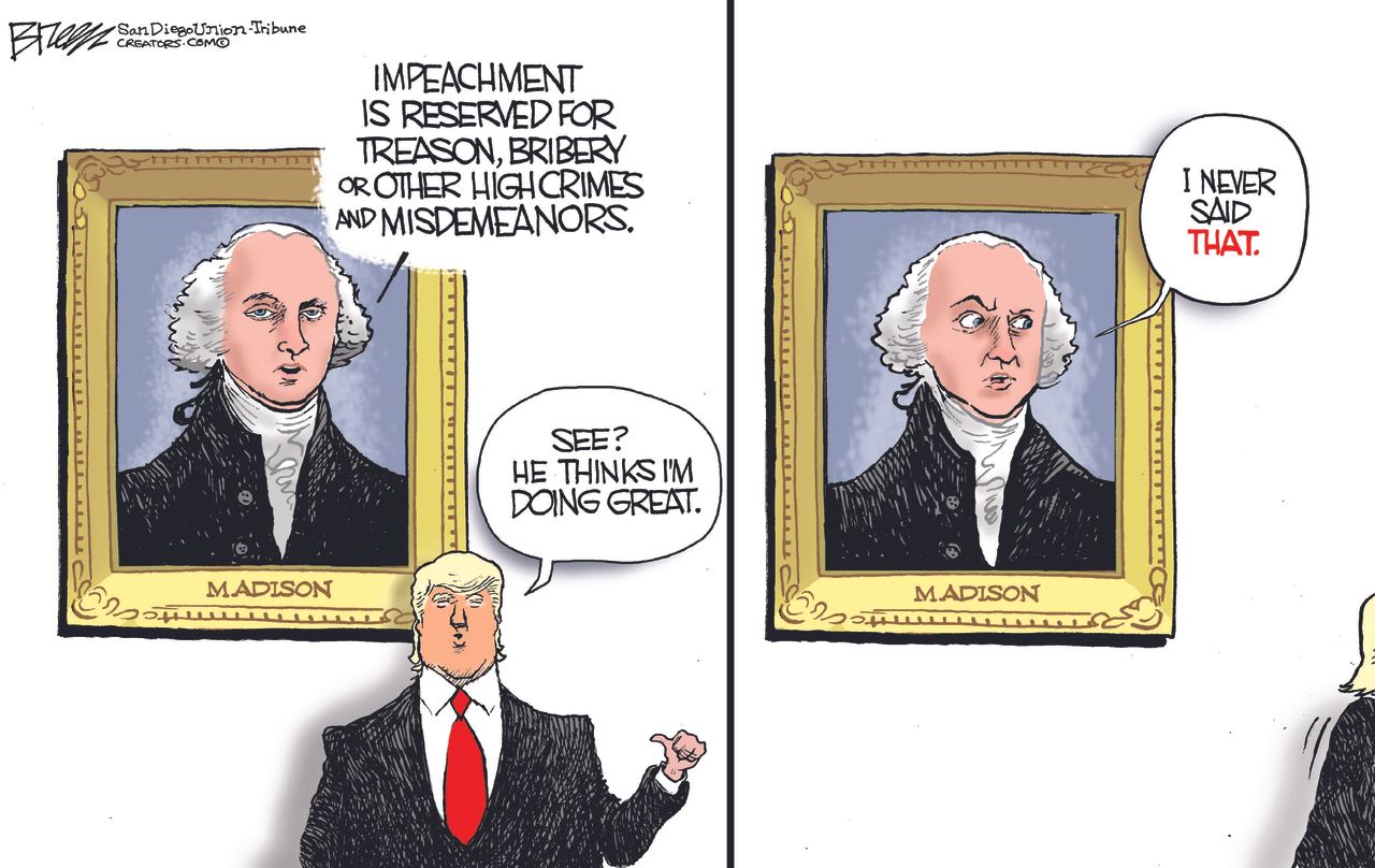 Political Cartoon U.S. Trump George Washington impeachment treason misdemeanors