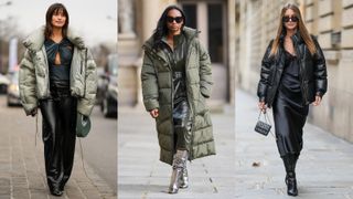street style models wearing puffer jacket outfits for evening
