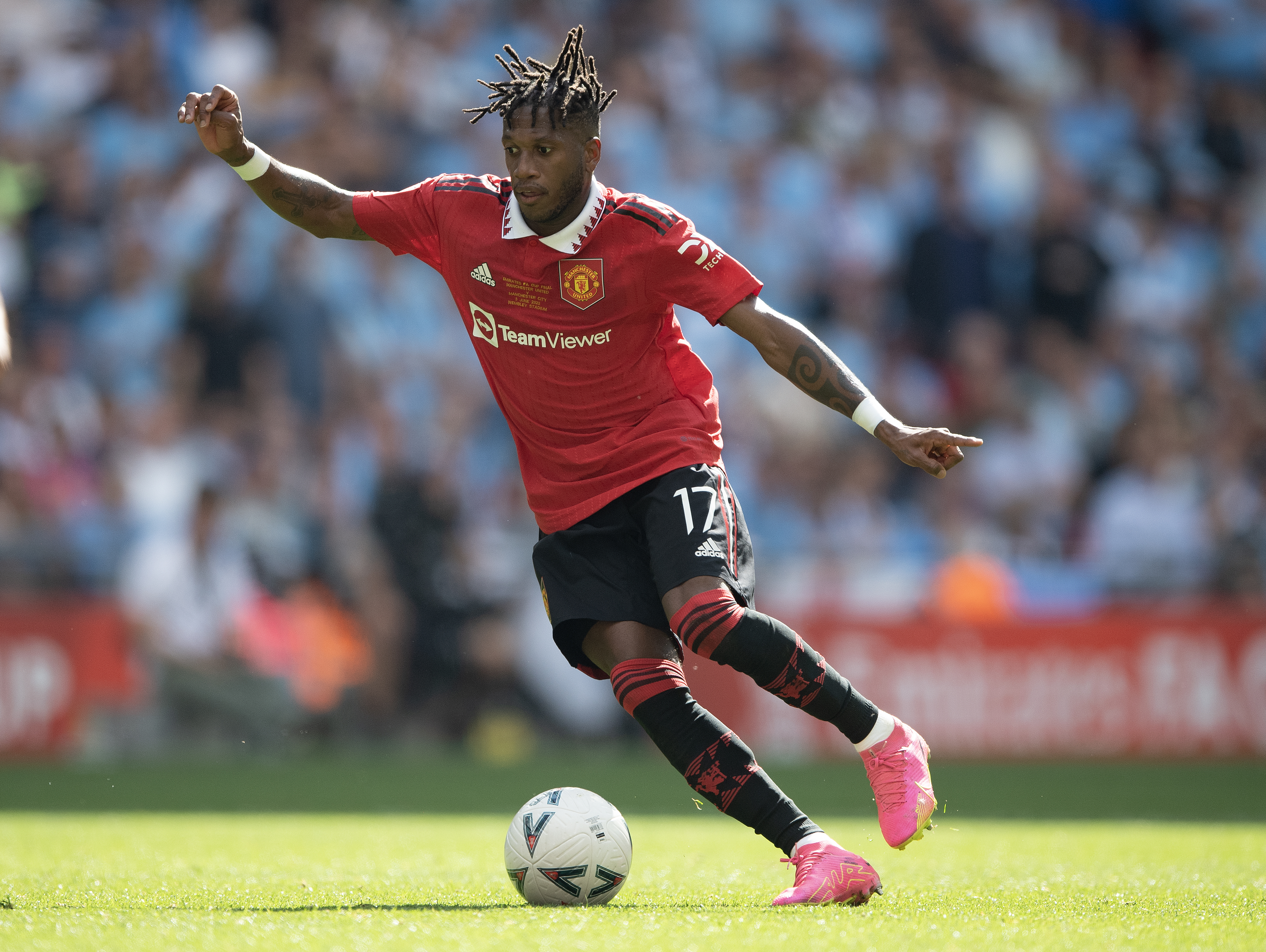 Fred in action for Manchester United against Manchester City in the 2023 FA Cup final.