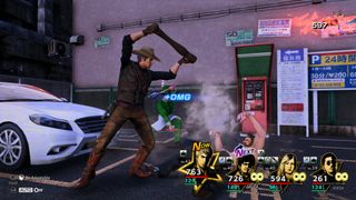 Kiryu cracks pepper into the eyes of a fallen enemy while wearing a cowboy outfit in Like a Dragon: Infinite Wealth