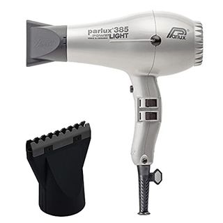 Parlux 385 Powerlight Ionic and Ceramic Silver Hair Dryer and M Hair Designs Hot Blow Attachment Black (Bundle 2 Items)