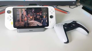 Logitech G Cloud with Final Fantasy 16 PS5 remote play on screen
