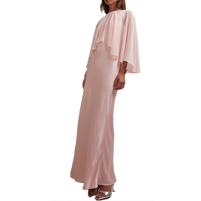 model wearing a pink ASOS cape dress