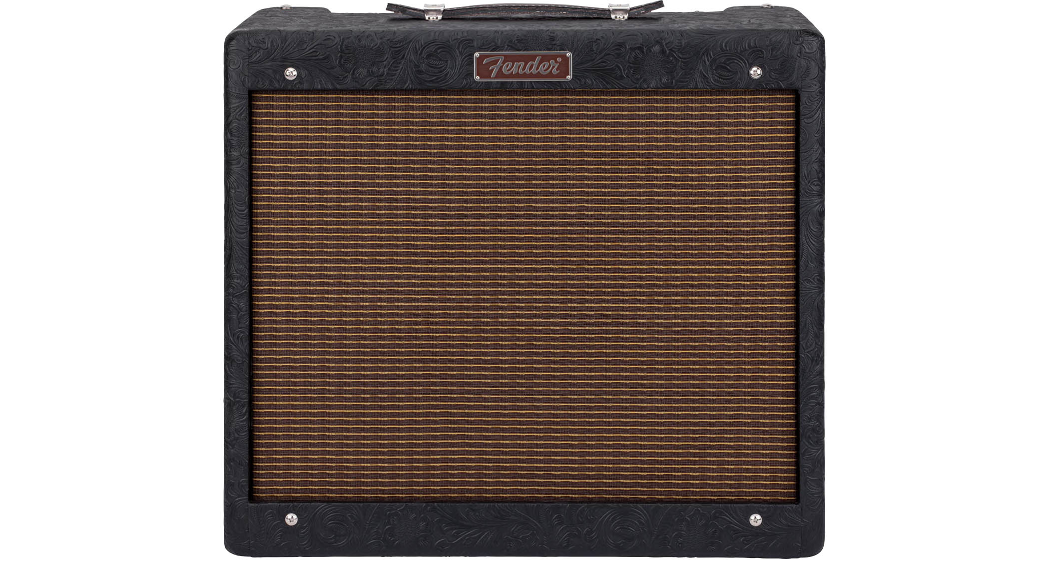 Fender Blues Junior IV 30th Anniversary: the classic combo is refinished with a touch of cowboy western flair, and is here photographed against some weathered floorboards in close-up