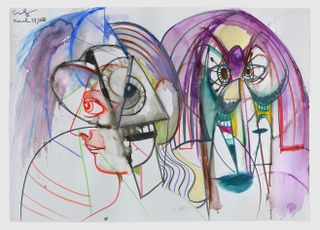 George Condo, Together and Apart, 2020, ink and wax crayon on paper. © Courtesy the artist and Hauser & Wirth