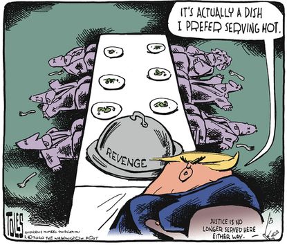 Political Cartoon U.S. Trump impeachment revenge dish