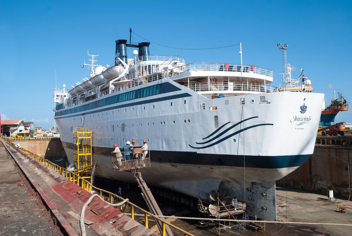 St. Lucia quarantined a U.S. cruise ships after a confirmed case of measles onboard. The ship was reportedly the Church of Scientology&#039;s &quot;Freewinds&quot; ship, pictured here in Curacao in 2016.