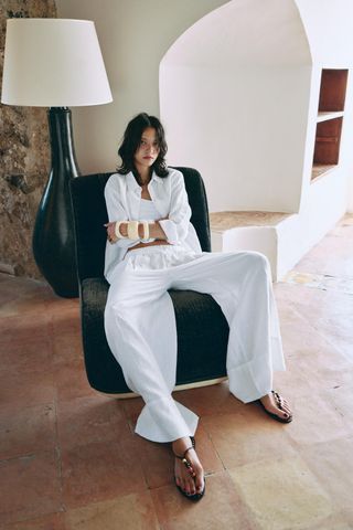 Zw Collection 100% Linen Palazzo Trousers