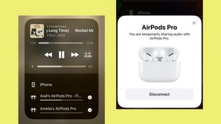 An iPhone with the message to disconnect AirPods 