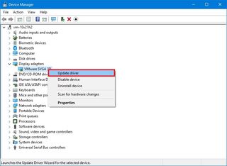 Device Manager update driver option