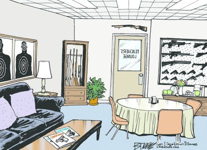 Political cartoon U.S. arming teachers gun violence NRA school shootings