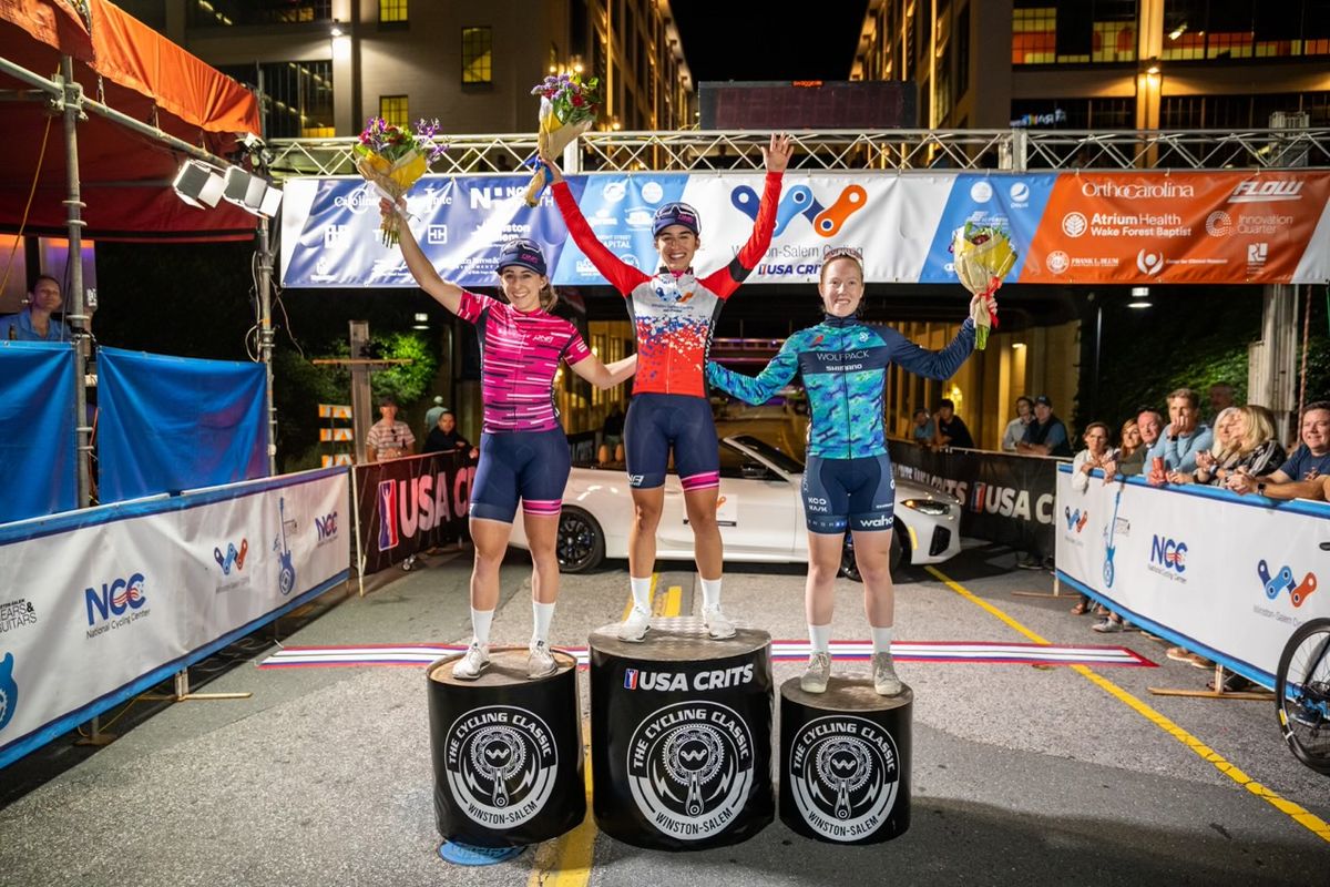 Women's podium for USA CRITS Final at Winston-Salem Cycling Classic