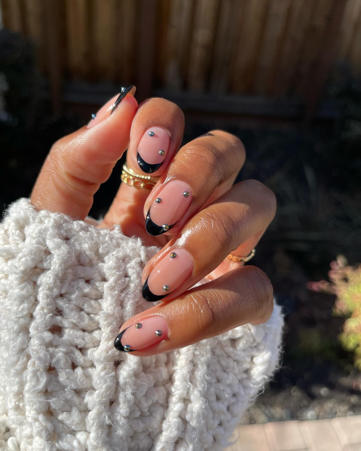 black French manicure with stud detailing