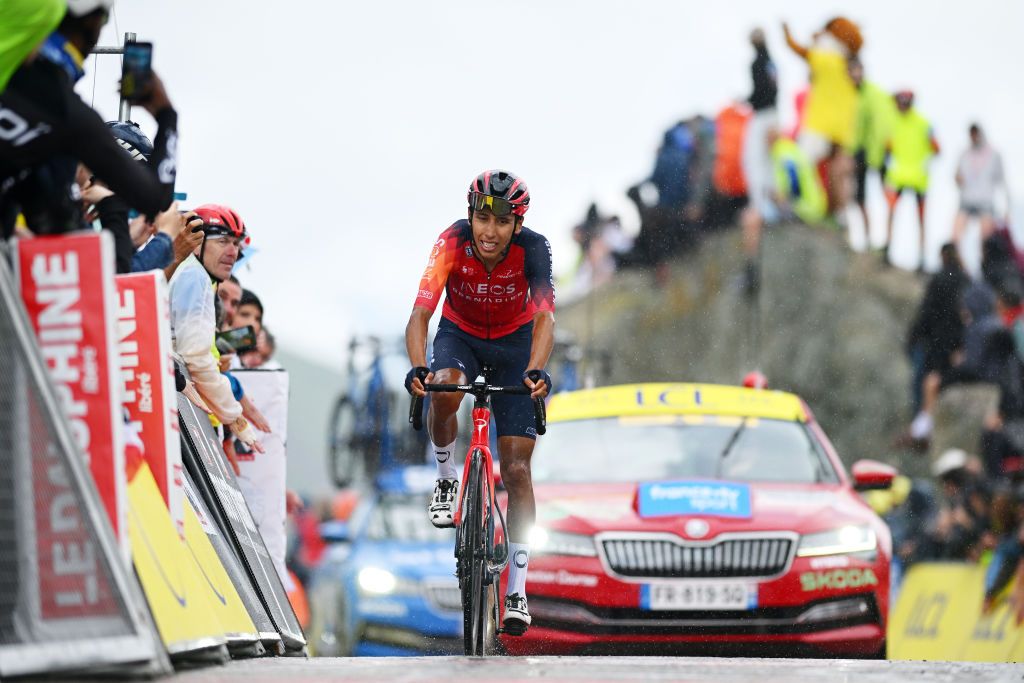 COL DE LA CROIX DE FER FRANCE JUNE 10 03crosses the finish line during the 75th Criterium du Dauphine 2023 Stage 7 a 1479km stage from PortedeSavoie to Col de la Croix de Fer 2067m UCIWT on June 10 2023 in Col de la Croix de Fer France Photo by Dario BelingheriGetty Images