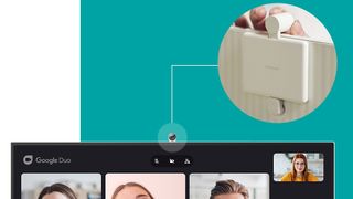 Samsung Smart Monitor M8 promo image featuring camera close-up