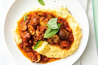 Polenta with pancetta and garlic mush