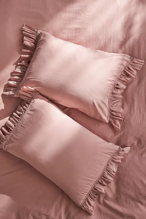 Organic Cotton Spa Sateen Ruffled Shams, Set of 2